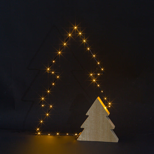 47cm Wire & Wood Tree with Warm White LEDs