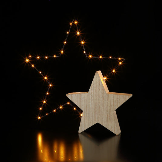 42cm Wire & Wood Star with Warm White LEDs