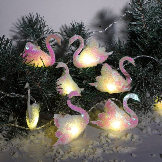 20 Warm White Pearl Sequin Swan String Lights with Clear Cable