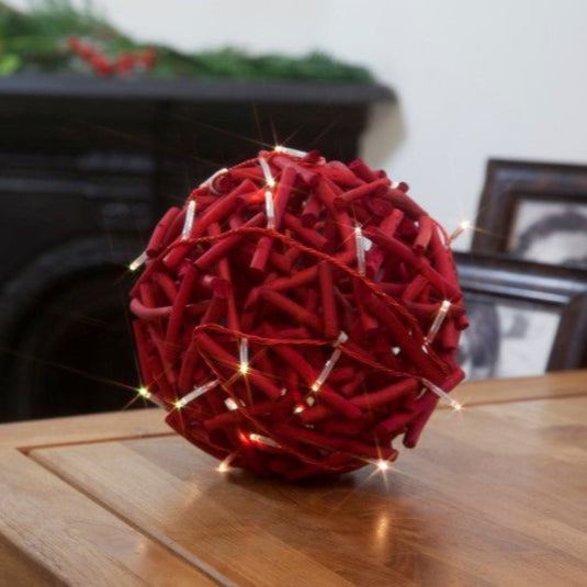 20cm Warm White Red Rattan Ball - 32 LEDs