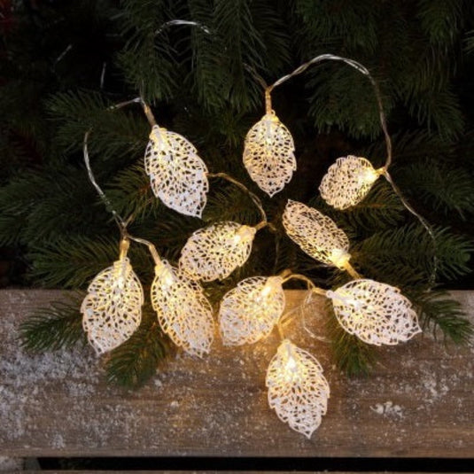 19m Warm White Metal Leaf Light Chain - 10 LEDs