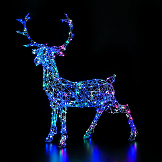 1.4m Colour Changeable White Rattan Woburn Stag - 300 LEDs