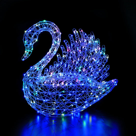 1m Colour Changeable White Rattan Serpentine Swan - 300 LEDs