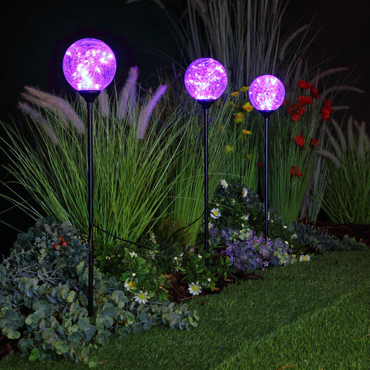 Set of 3 Connectable Lilac Crackleball Lights