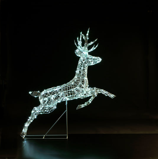 1.5m Colour Changeable White Rattan Richmond Leaping Stag -300 LEDs