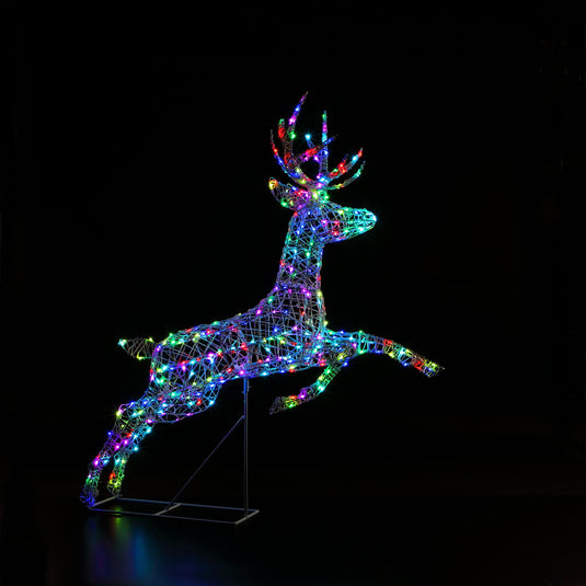 1.5m Colour Changeable White Rattan Richmond Leaping Stag -300 LEDs