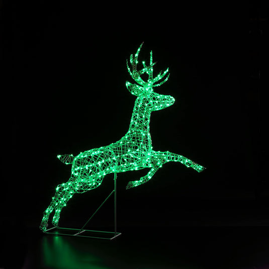 1.5m Colour Changeable White Rattan Richmond Leaping Stag -300 LEDs