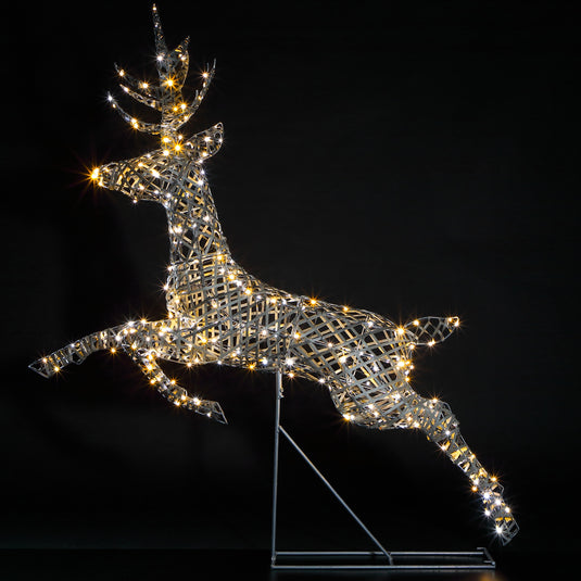 1.5m Grey Duo Bulb Rattan Richmond Leaping Stag - 300 LEDs