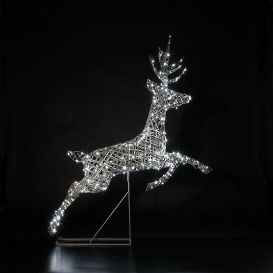 1.5m Grey Duo Bulb Rattan Richmond Leaping Stag - 300 LEDs