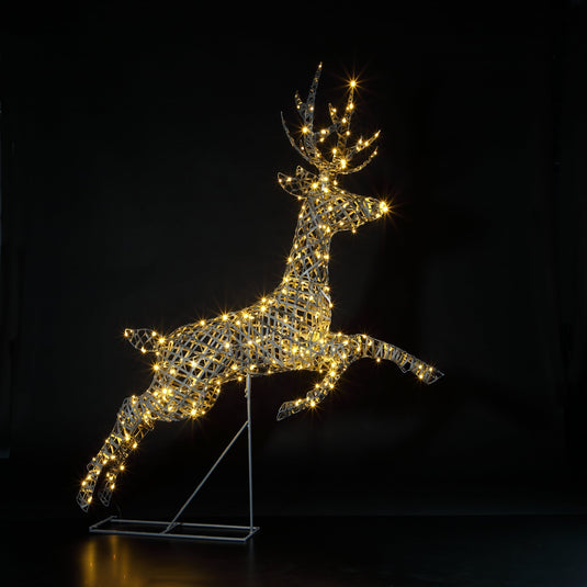 1.5m Grey Duo Bulb Rattan Richmond Leaping Stag - 300 LEDs