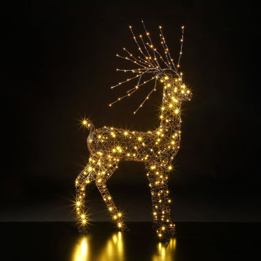 1.3m Brown Wicker Standing Stag With Branch Antlers - 244 Flexi LEDs