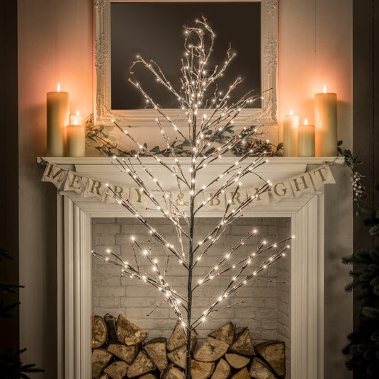 1.8m Warm White Snowy Twig Tree With Berries - 220 LEDs