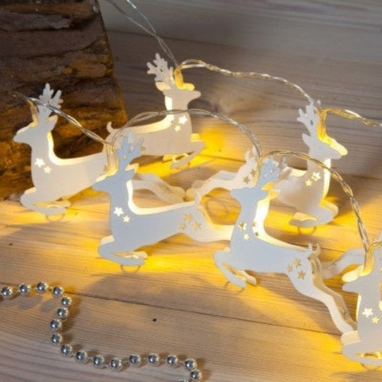 3.15m White Metal Reindeer Light Chain - 20 LEDs