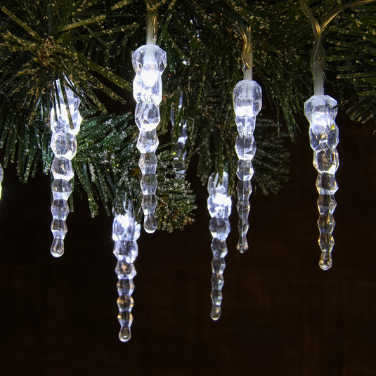 40 White Icicle Drop Lights with Clear Cable