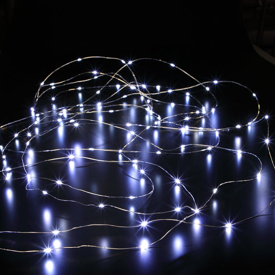 100 Fit & Forget White Bare Wire LED String Lights With Silver Wire