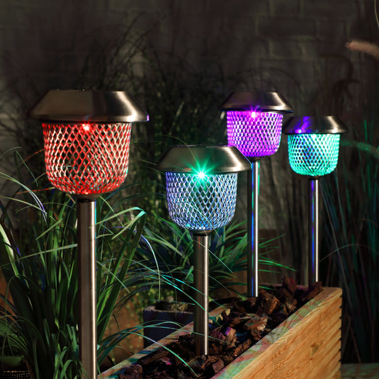 Set of 4 Solar Mesh Stake Lights - Colour Changing